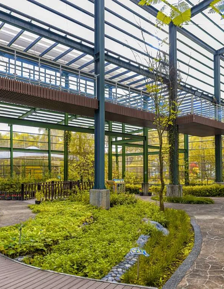 網室內的步道、植物與高架賞蝶空橋